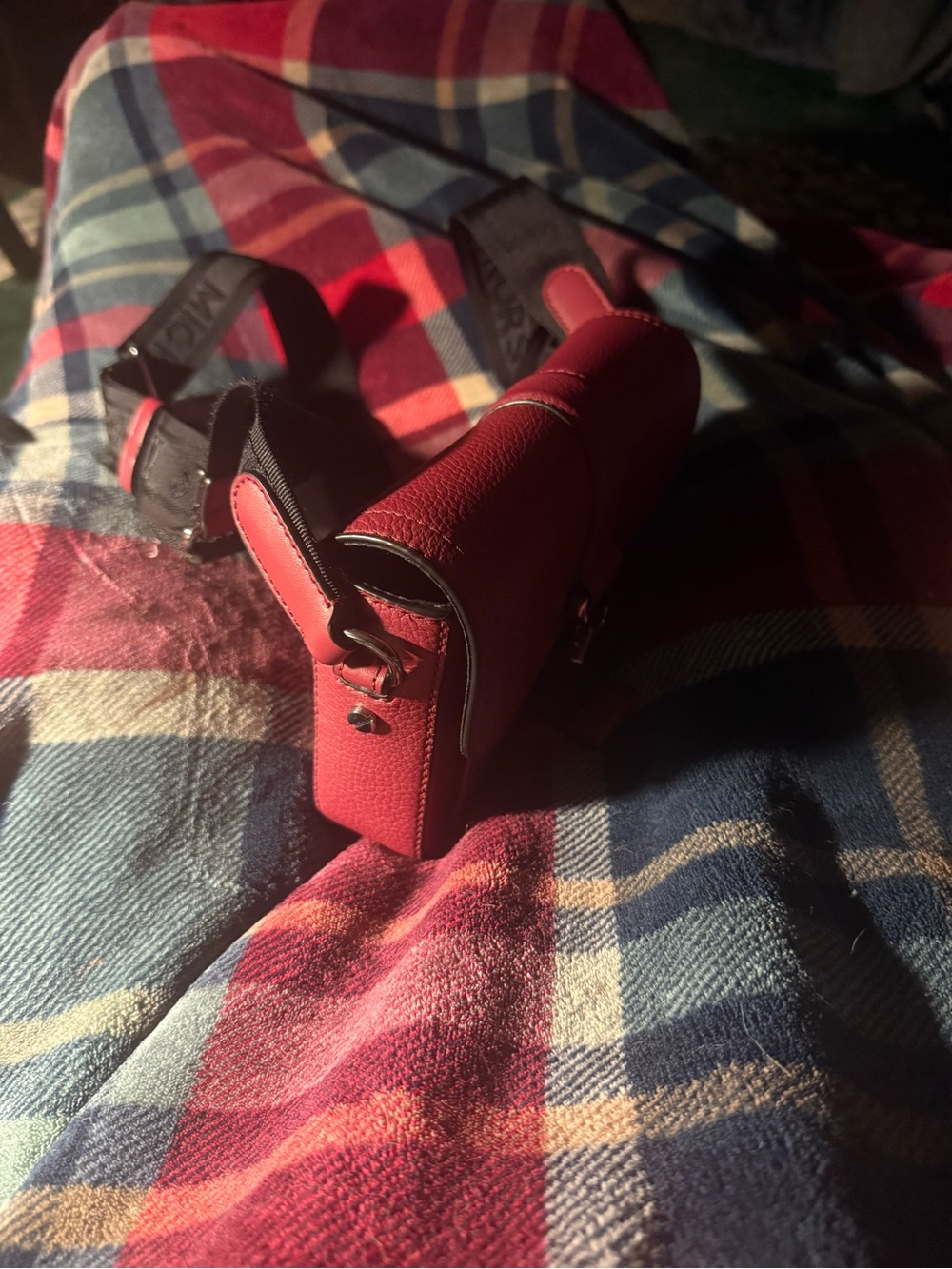 Michael Kors Red Pebbled Leather Crossbody with Branded Strap - Picture 2 of 7